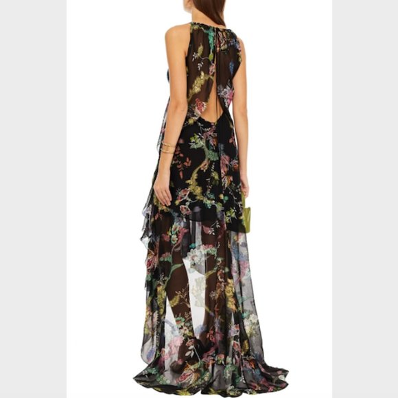 SOLD Etro Black Metallic Floral Print Fil Coupé Silk Chiffon Dress Size 44 S-M - Picture 4 of 13